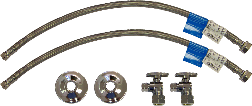 Sink/Lav 16 supply kit, w/2 stops, 2 SS braided connectors 16 and 2 flanges