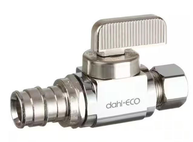 Ball valve straight stop 1/2 PexA x 3/8comp Dahl