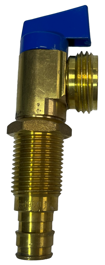 Ball valve washer stop 1/2 PexA blue handle, long shank, for washer box rough brass