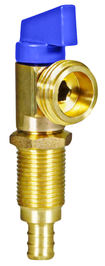 Ball valve washer stop 1/2 PexB blue handle, long shank, for washer box rough brass