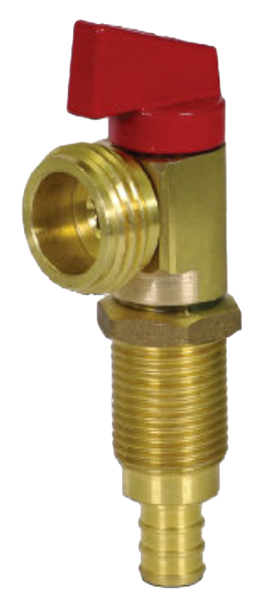 Ball valve washer stop 1/2 PexB red handle, long shank, for washer box rough brass