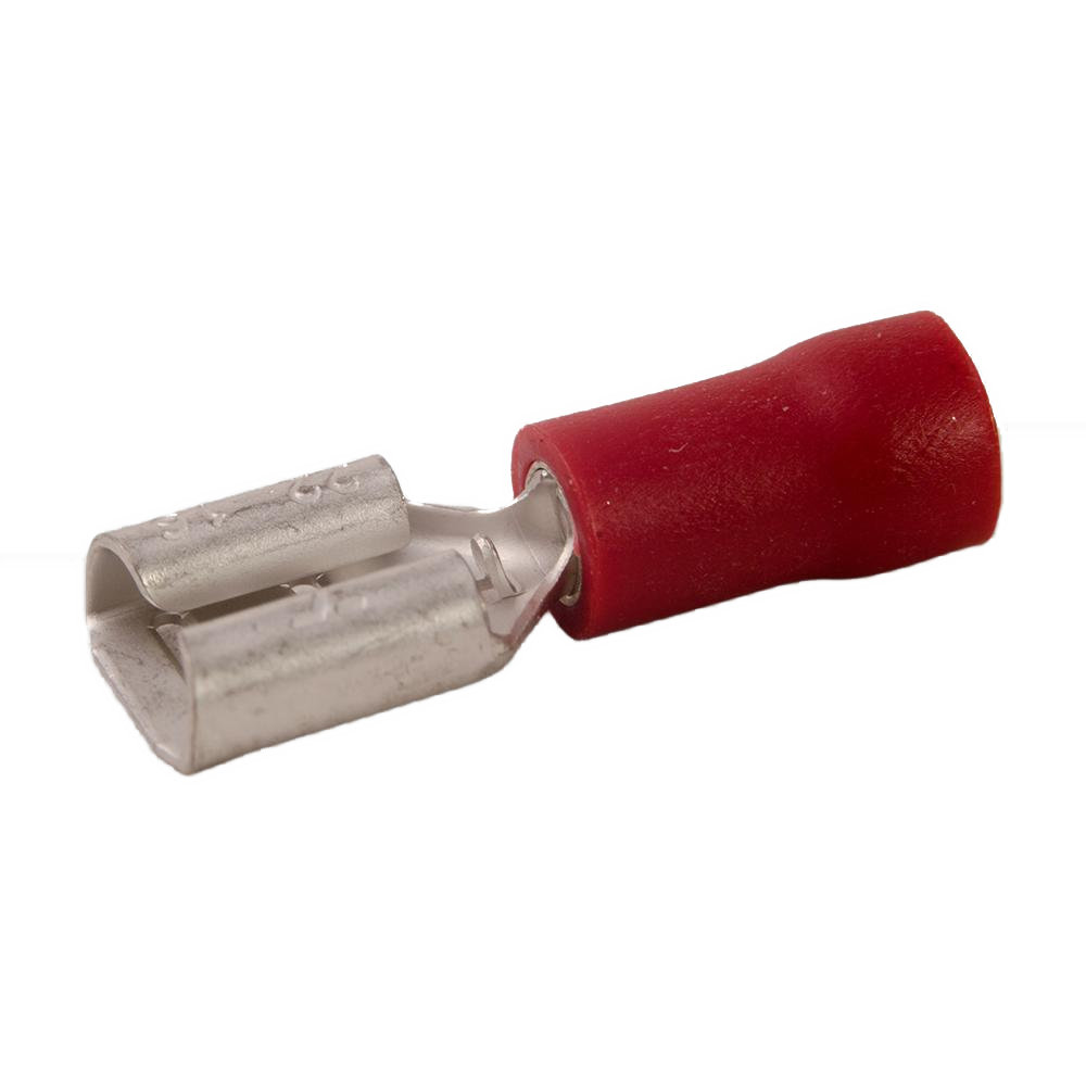 Terminal, slip on, solderless, insulated, male, wire 16-14, (50 per pack, sold per pack)