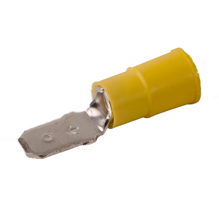 Terminal, slip on, solderless, insulated, male, wire 12-10, (50 per pack, sold per pack)
