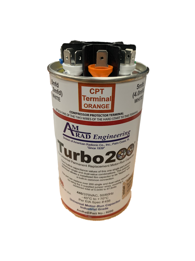 USA Turbo 200X mini motor run capacitor, round, 2.5 - 15MFD, 370 - 440V, 5 yr warranty