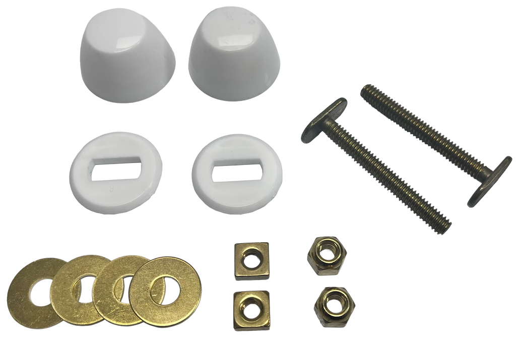 Flange bolt kit 1/4 x 2 1/4 double nuts and washers (pair) brass with flange bolt caps