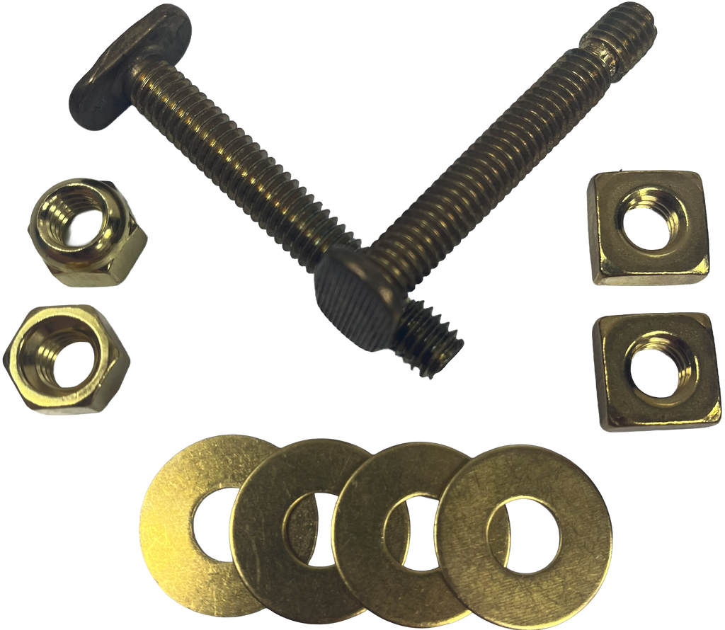 Flange bolt kit 5/16 x 2 1/4 double nuts and washers (Johnni bolts) all brass (pair)