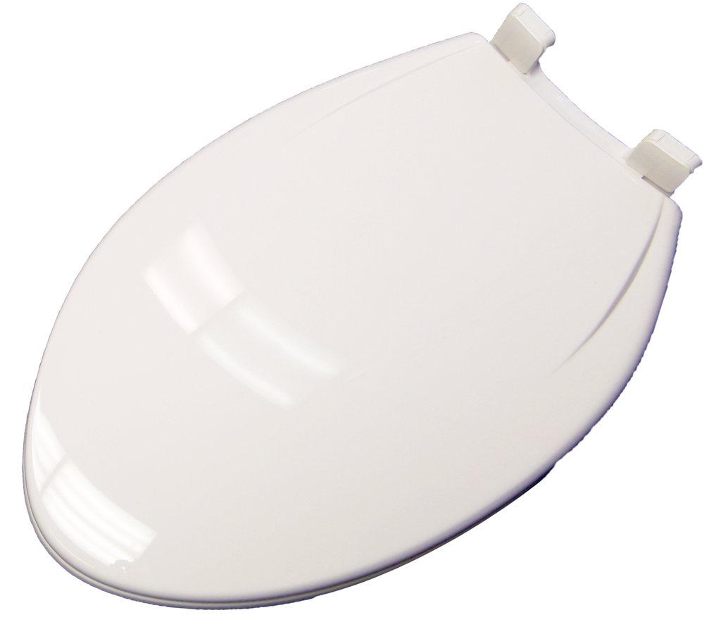 Toilet seat, elongated, closed front w/beveled lid, plastic, QuicKleen hinges, white, EZ Close