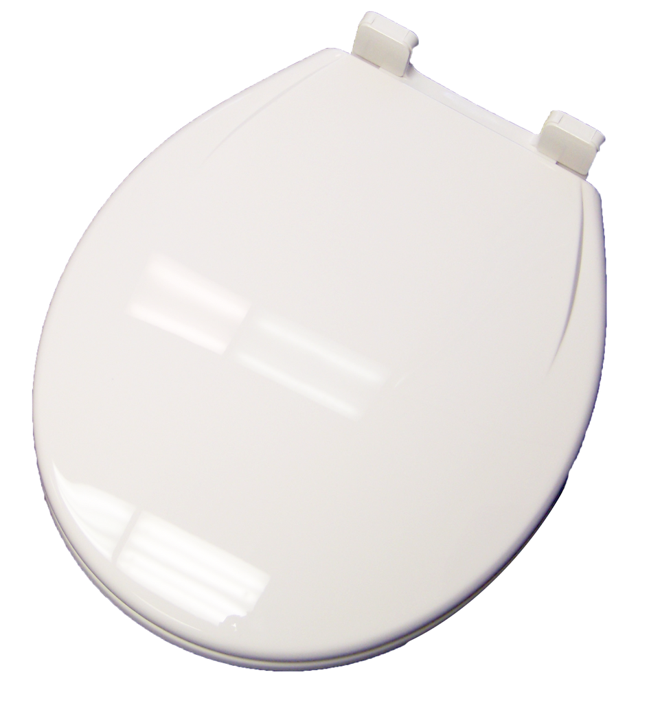 Toilet seat, round, closed front w/beveled lid, plastic, QuicKleen hinges, white, EZ Close