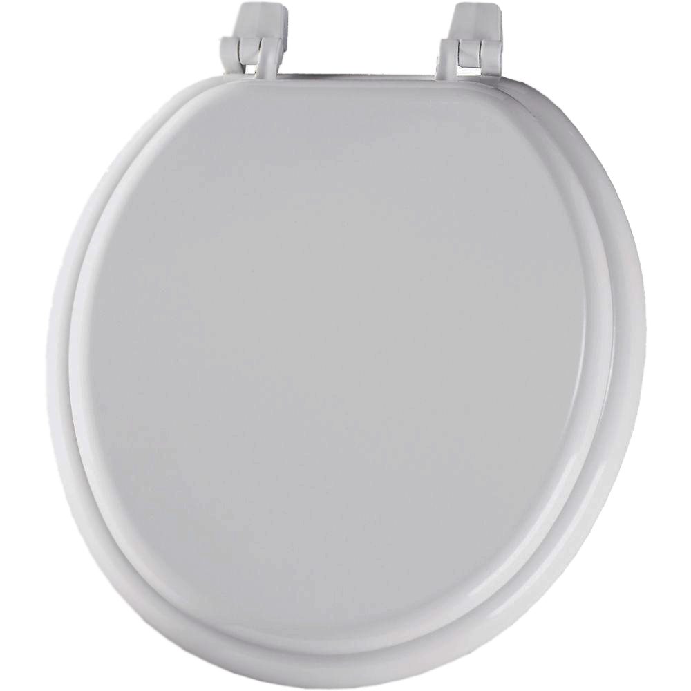 Toilet seat, round, closed front w/lid, wood, QuicKleen hinges, white, EZ Close