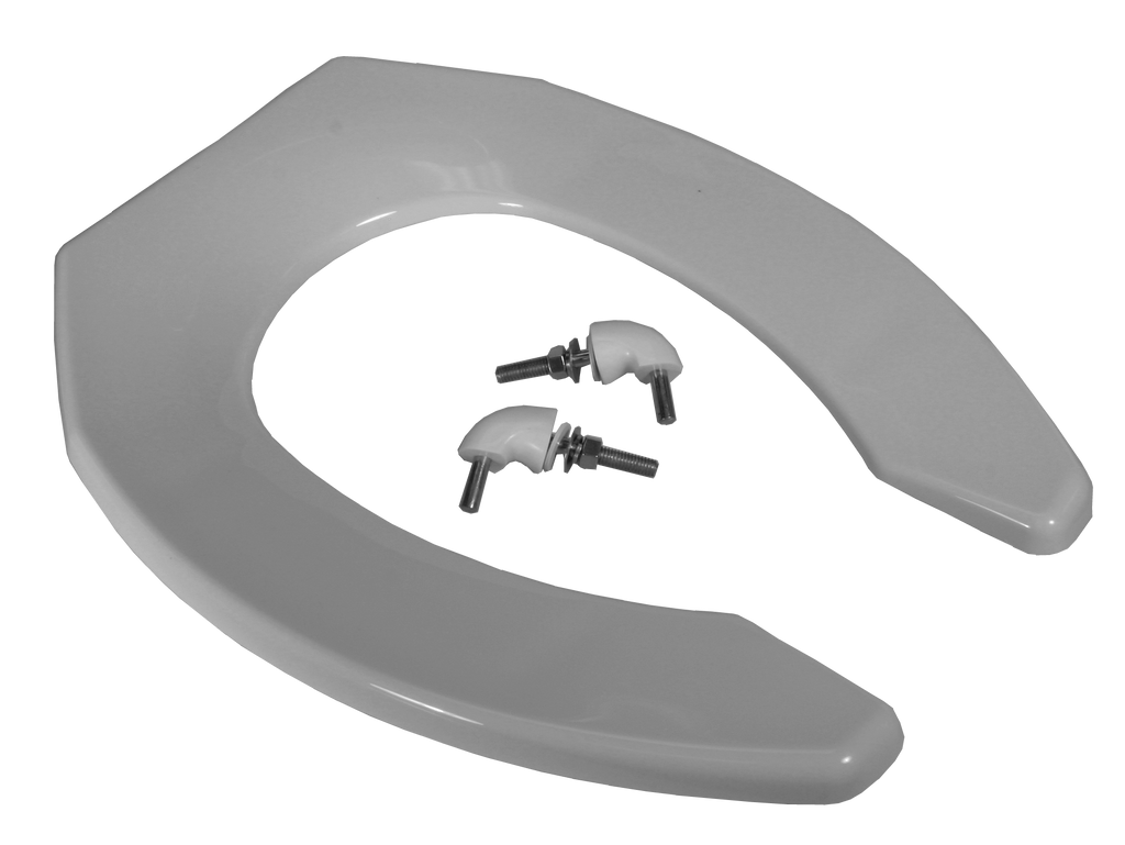 Toilet seat, elongated, open front, no lid, plastic, white