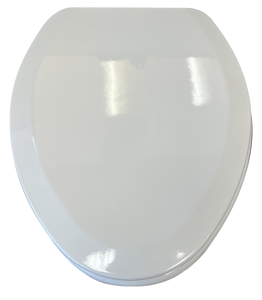 Toilet seat, elongated, closed front w/lid, wood, white, w/metal hinges