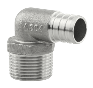 Pex B fitting, stainless steel, 90 pex x MIP adapter, 1/2