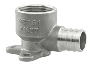 Pex B fitting, stainless steel, drop eared 90 pex x FIP adapter, 3/4