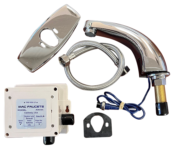Hands free brass lav faucet, industrial, 4cc, battery powered, Chrome