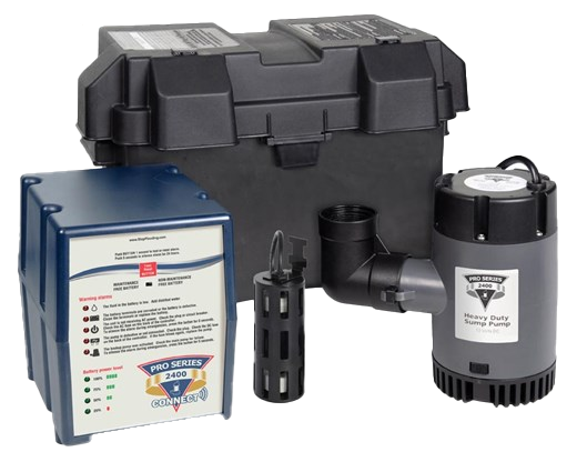 Sump pump battery backup system 2400 GPH@10', contains controller, battery box and pump (PHCC-2400)