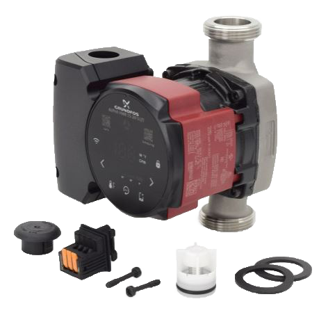 Grundfos high efficiency hot water ECM circulator pump, ALPHA SERIES, stainless steel, 115V, union connections, 115V, for dedicated return line  (HWR 15-29 SU/T) (92603113)