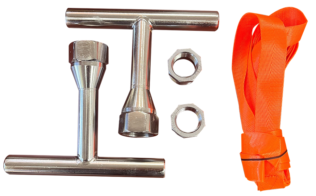 Water heater handling tool kit, w/tool T-handles and strap