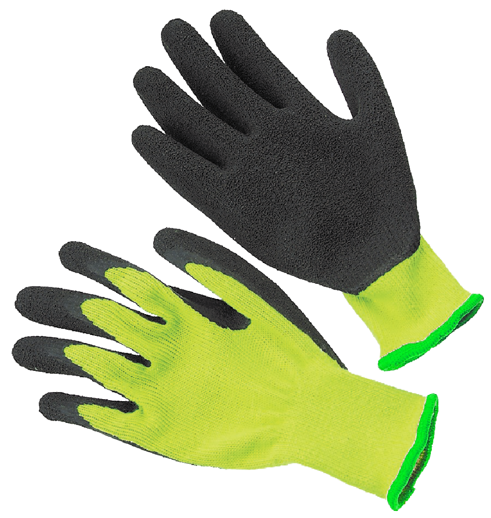 Glove, black latex palm and fingertips, 10ga, flourescent yellow cotton/polyester shell, X-LARGE (SOLD/PAIR)