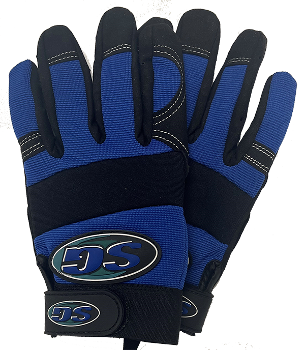 Glove, mechanic leather anti-vibration palm, synthetic velcro back, blue LARGE (SELL/PAIR)