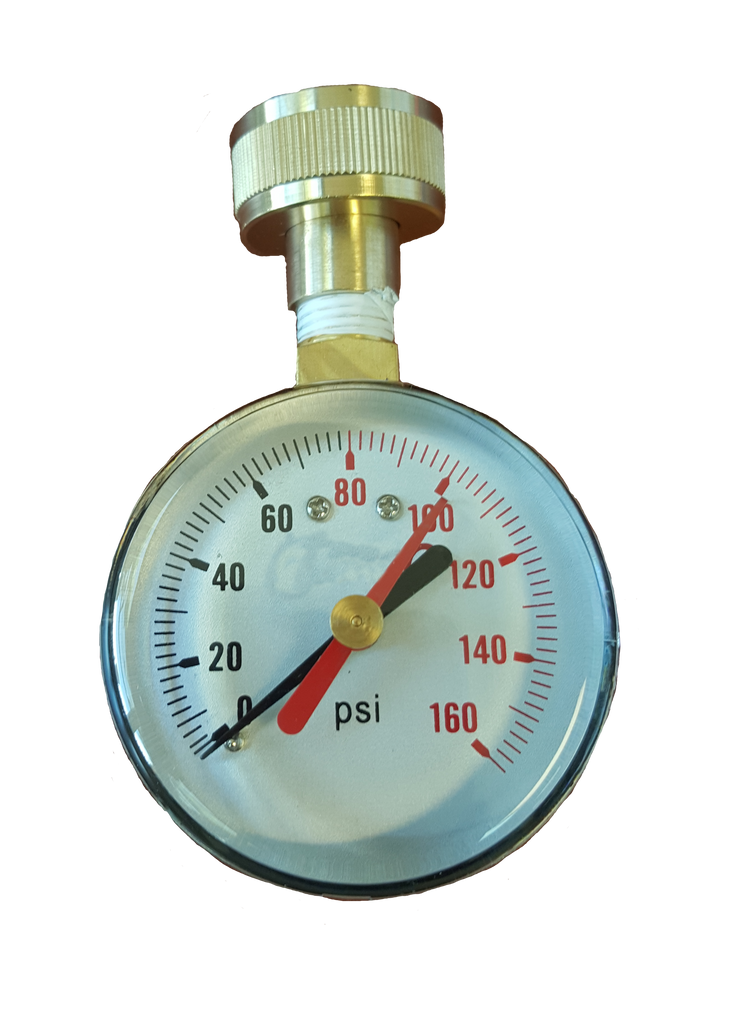 Pressure gauge for water, 2 diameter, 3/4 female swivel hose connection, 160#, w/memory hand