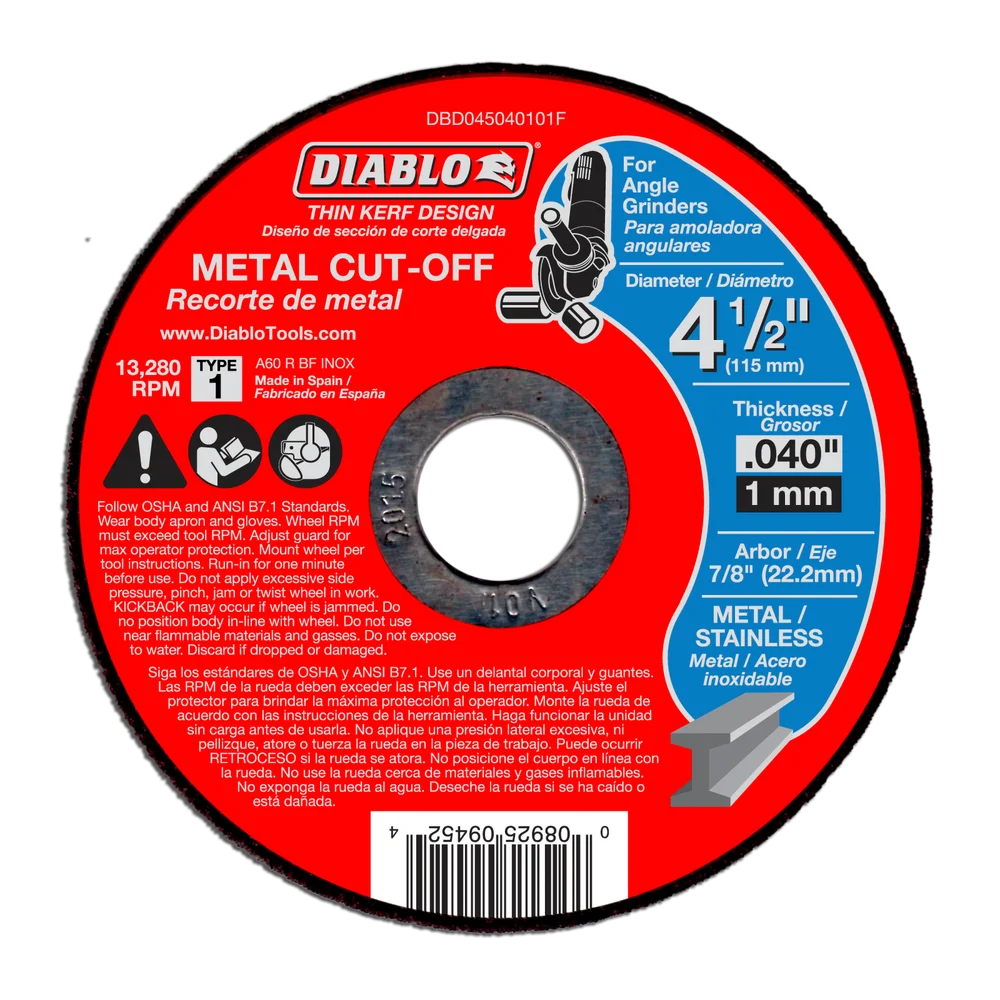 Diablo metal cut off blade for angle grinder, .04 thick, 4 1/2 diameter