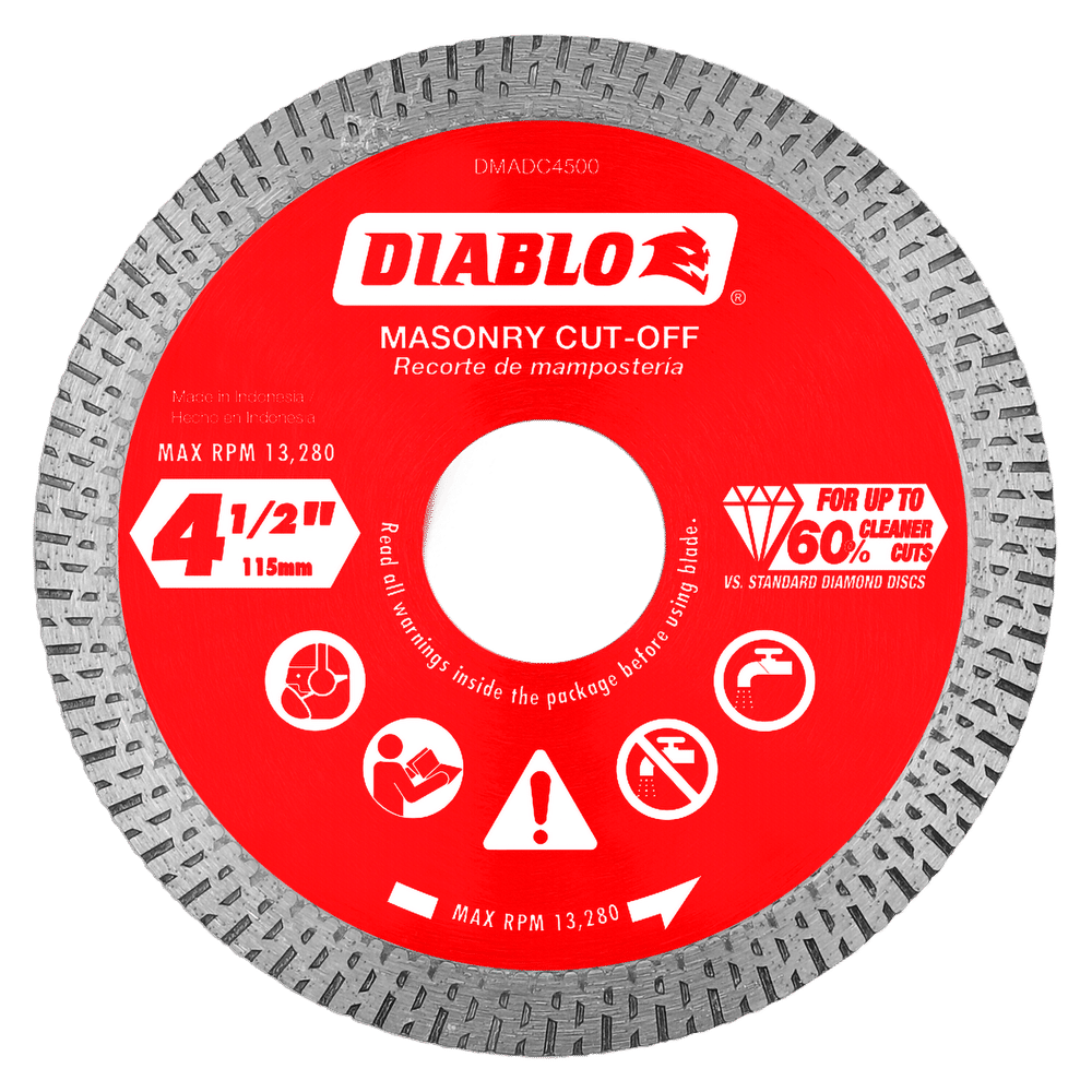 Diablo diamond continuous rim cut-off disc for masonry, 4-1/2