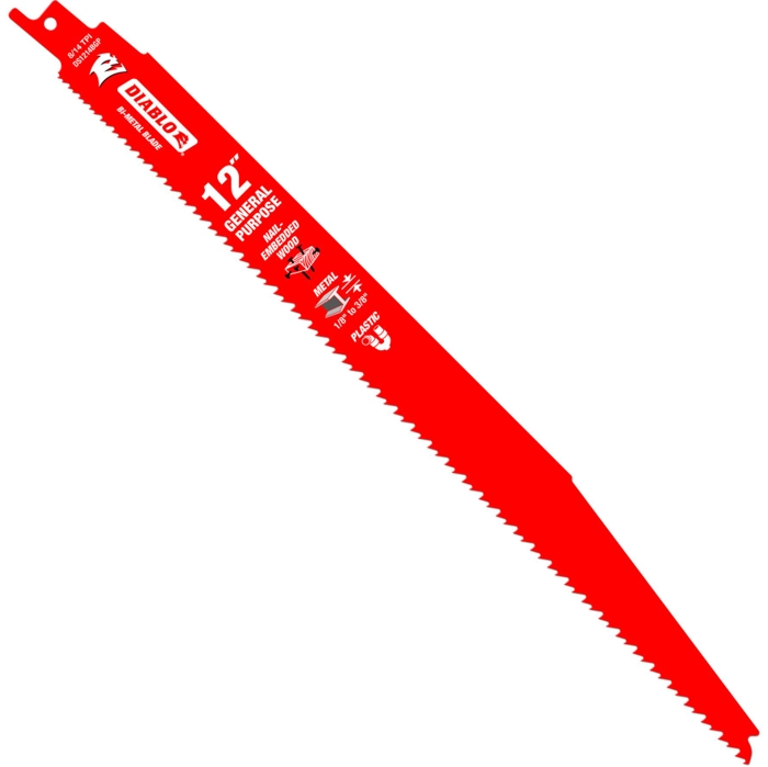 Diablo bi-metal reciprocating blade for nail-embedded wood, metal, plastic, 12 (sold 2PK)