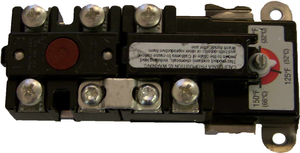 Water heater thermostat upper, 120/240 volt, for dual element tanks, Therm-O-Disc, meets original specification lengths for Rheem, Ruud, Richmond, A.O. Smith, and GSW
