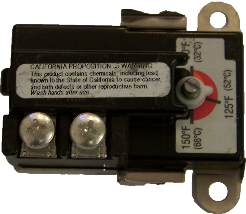 Water heater thermostat lower, 120/240 volt, for dual element tanks, Therm-O-Disc, meets original specification lengths for Rheem, Ruud, Richmond, A.O. Smith, and GSW