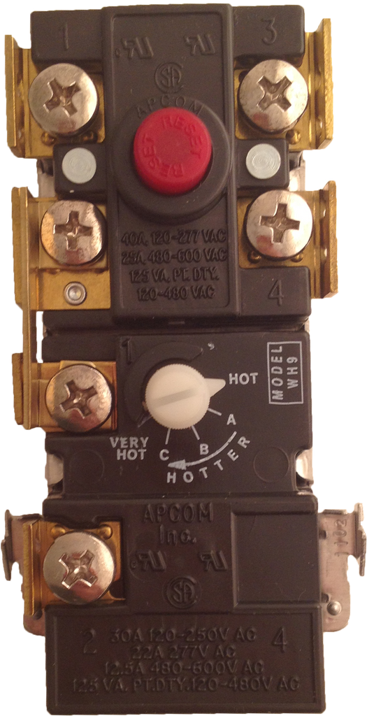Water heater thermostat 120/240 volt, for single element tanks, Apcom style, meets original specification lengths for State, Reliance, Kenmore, Bradford White