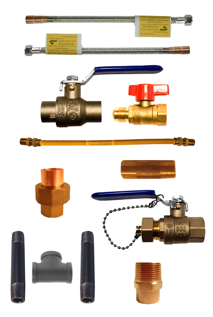 Water heater install kit (gas) w/drain valve and nipple