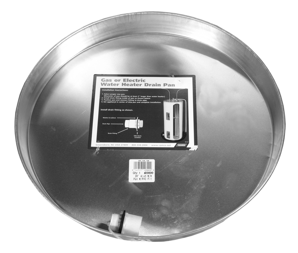 Water heater pan aluminum 20 w/1 PVC fitting