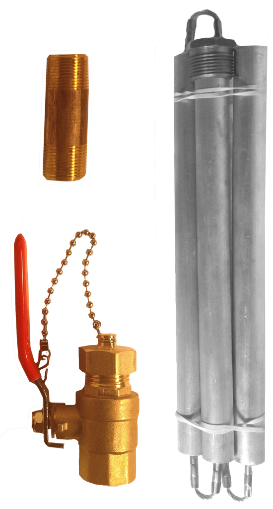 Water heater life extender kit, includes hex nut anode rod (magnesium), full port drain valve (Lead free) and brass nipple