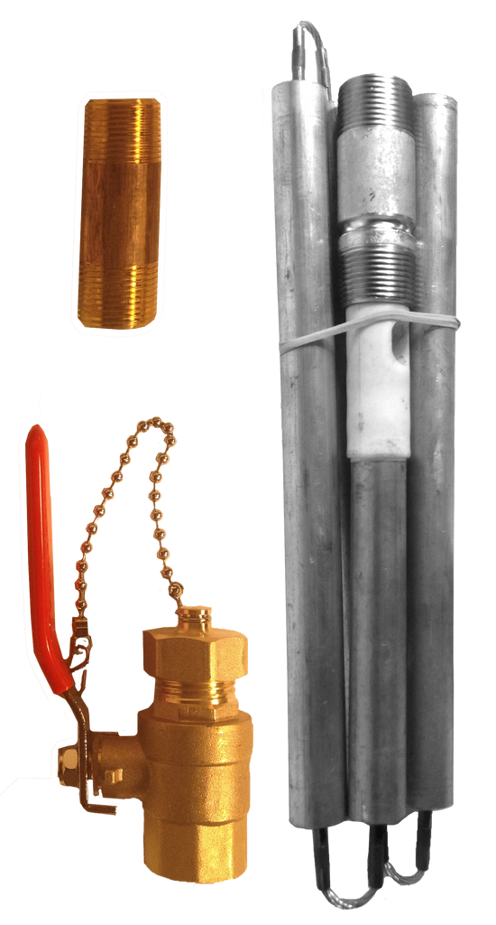 Water heater life extender kit, includes nipple anode rod (magnesium), full port drain valve and brass nipple