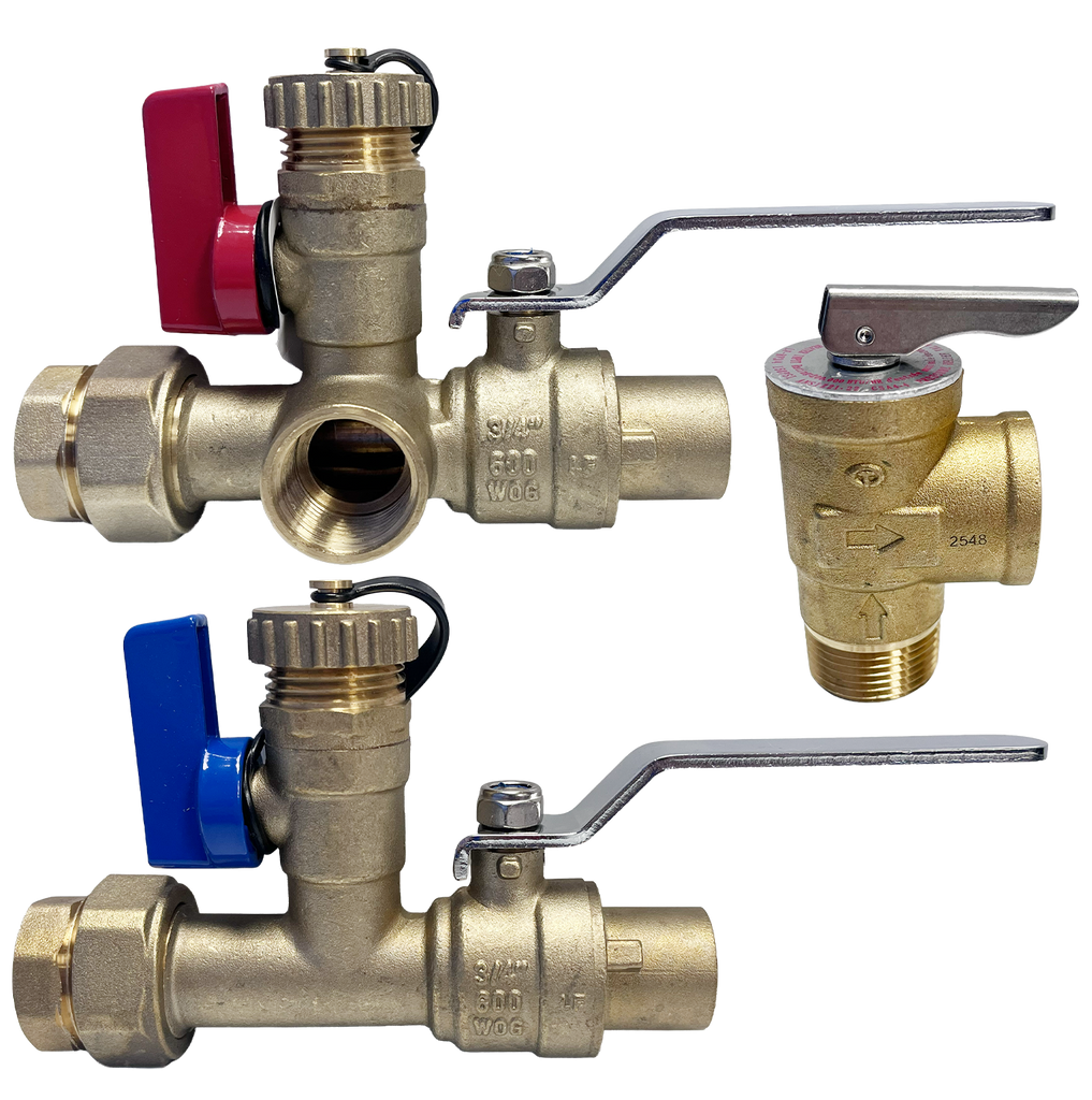 Tankless water heater valve install kit, 3/4c, lever handles