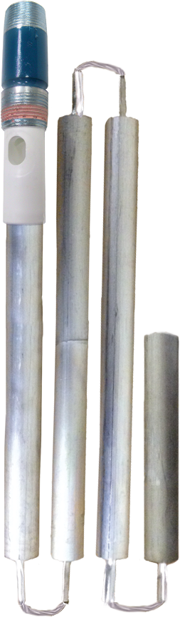 Blue Lightning anode rod for water heater, nipple type 3/4 x 3, 42 long, flexible (4 sections), aluminum/zinc