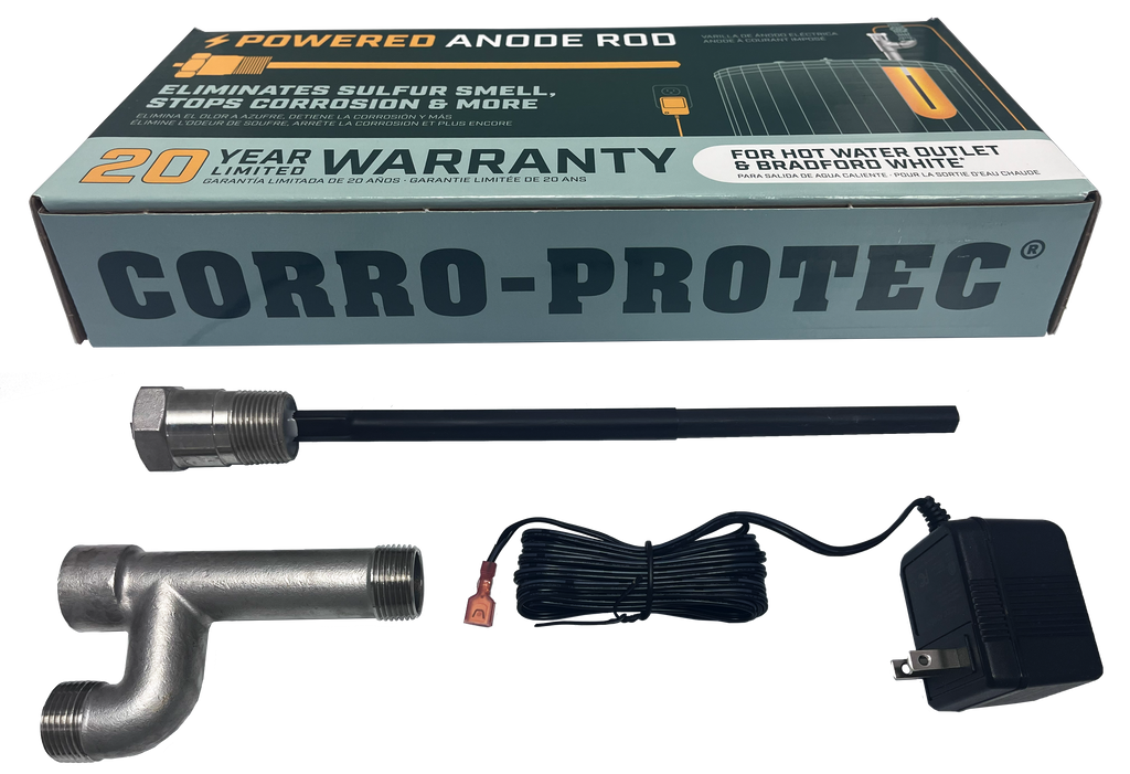 Power anode rod for Brandford White and hot water outlet installation, eliminates rotten egg/sulfur smell within 24 hours and stops corrosion inside tank (Corro-Protec)