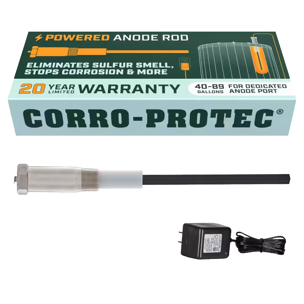 Power anode rod for water heater, eliminates rotten egg/sulfur smell within 24 hours and stops corrosion and reduces limescale, electrical made of titanium (Corro-Protec)