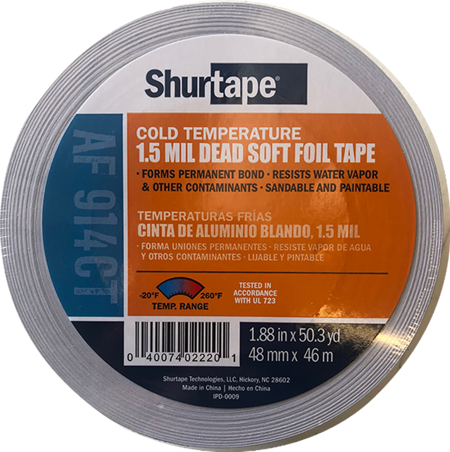 Tape, aluminum foil, 2 x 50 yards, cold temperature, aluminum backed, 1.5 mil