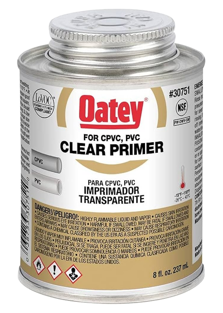 Primer clear for PVC & CPVC 4oz (1/4pt), removes surface dirt, softens pipe surface