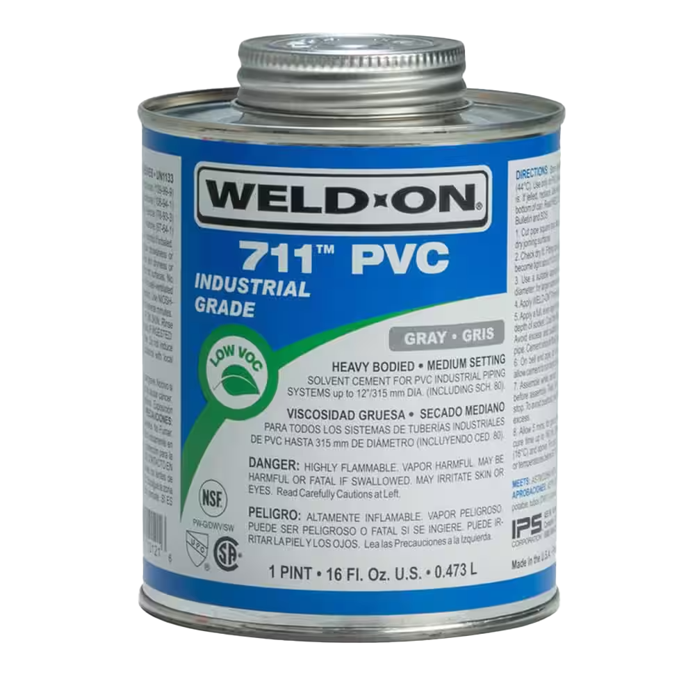 Cement PVC industrial grade, heavy duty, gray, 16oz (1pt) Weld-On 711