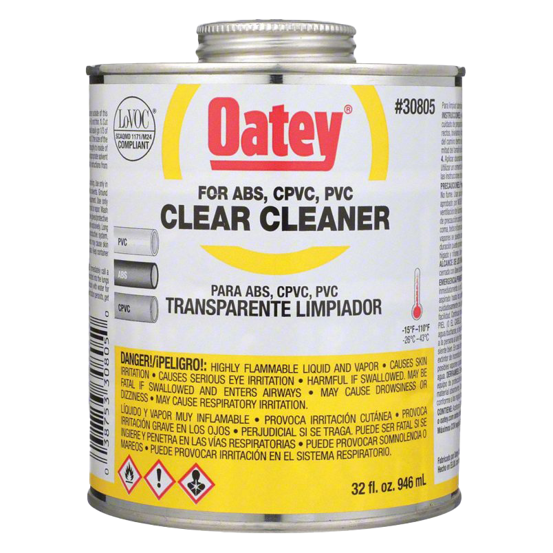 Clear cleaner for ABS, PVC and CPVC, 32oz (1qt)