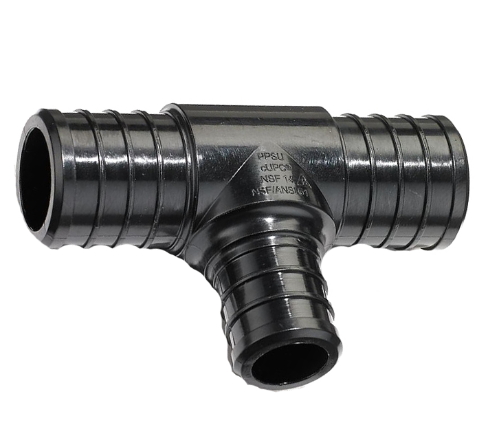 Qestpex plastic tee, 1 x 1 x 3/4 barb