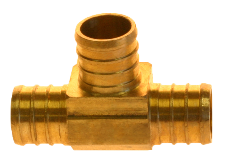 Qestpex brass tee, 3/4 x 1/2 x 3/4 barb