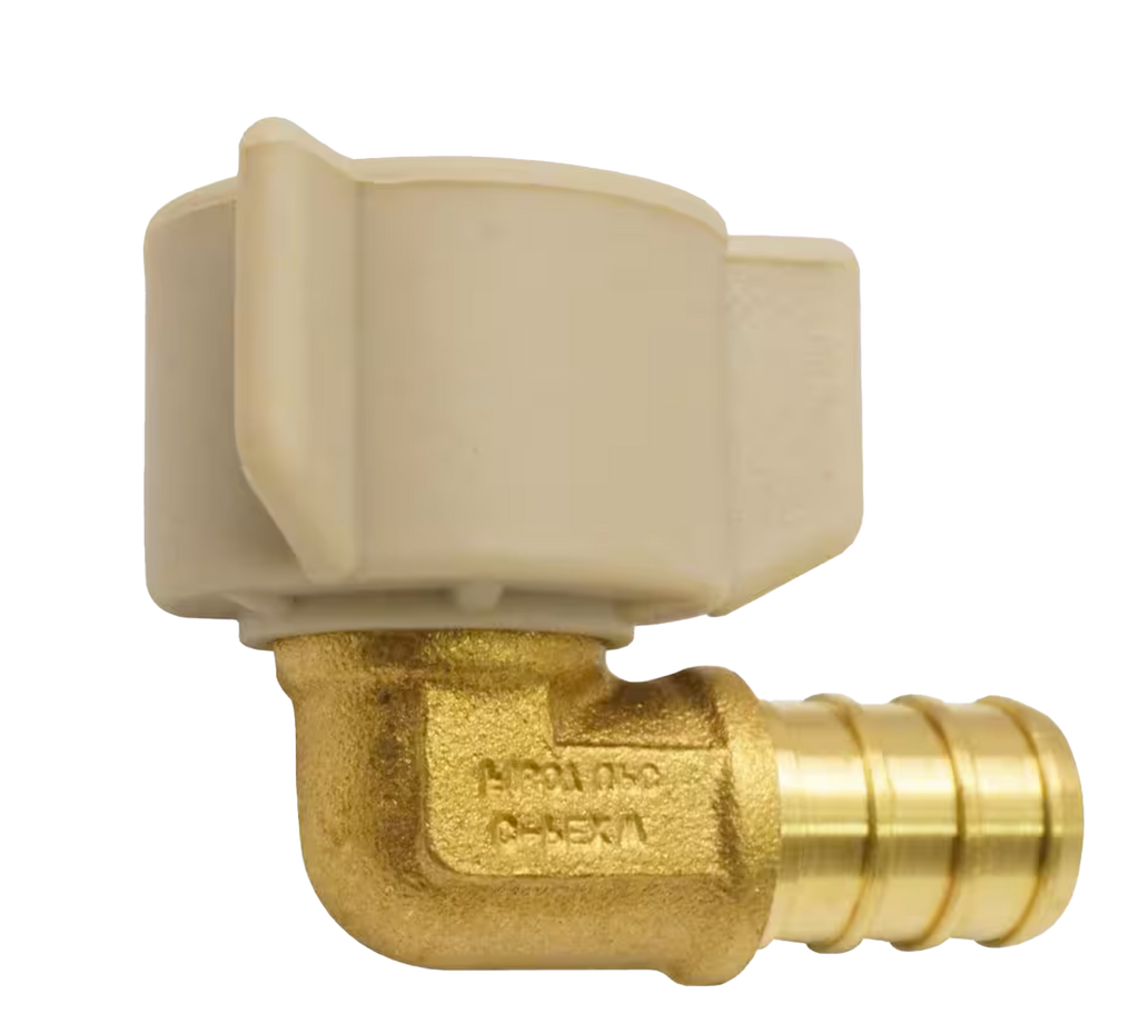 Qestpex brass 90 ell, 3/4 barb x 3/4 fip swivel