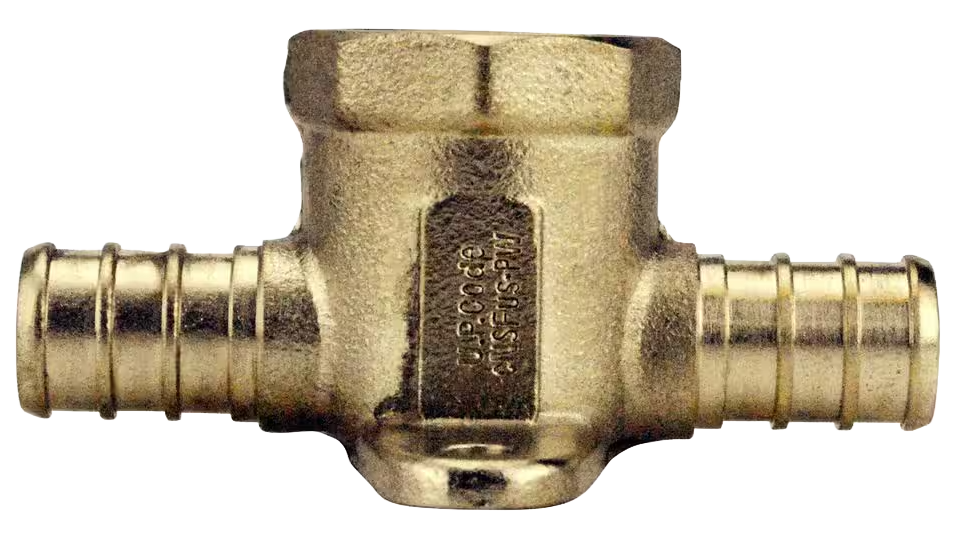 Qestpex cast brass drop eared tee, 1/2 pexB x 1/2 fip