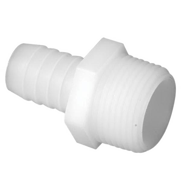 Nylon barb x mip adapter, 3/8 x 3/4