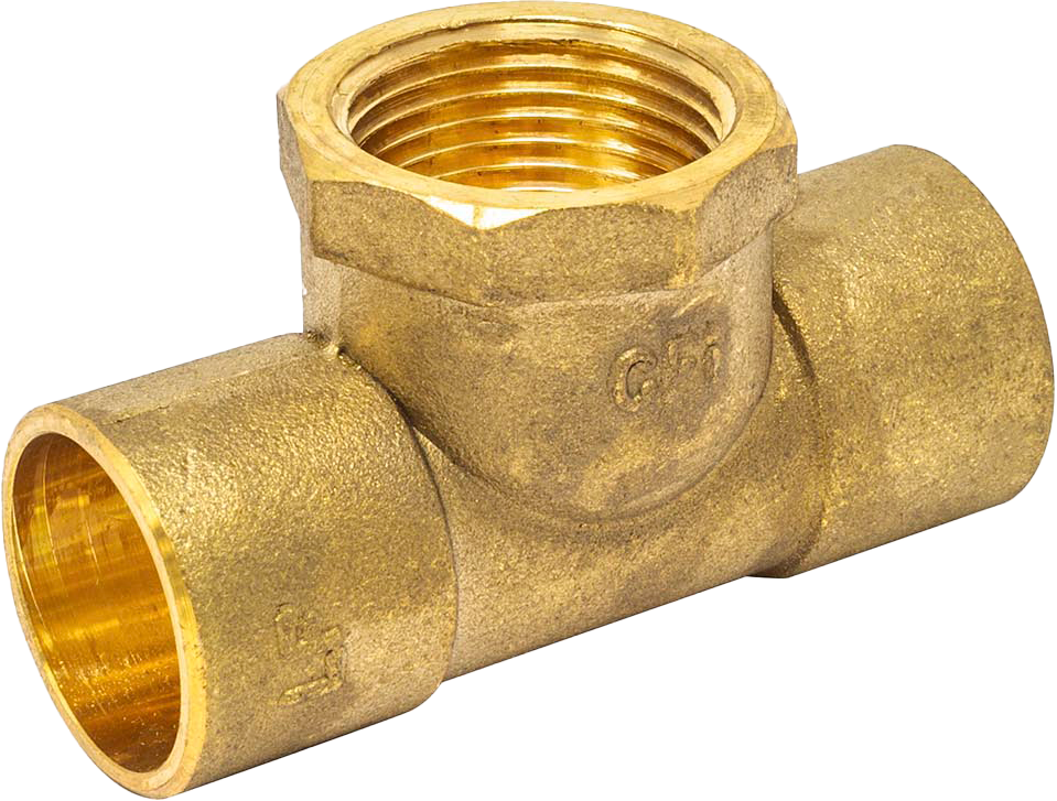 Cast brass tee reducing, c x c x fip, 1 1/4 x 1 1/4 x 3/4