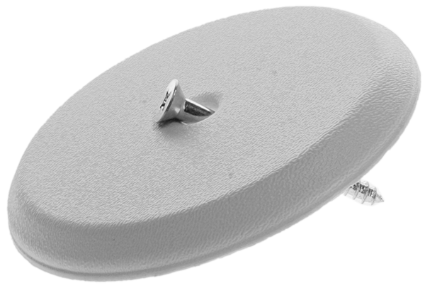 Cleanout cover, flat, white plastic, 4 1/4 w/screw