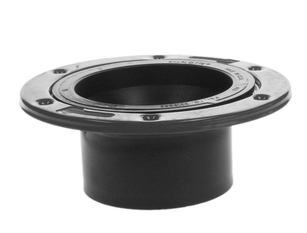 ABS closet flange w/stainless steel ring for 4 inside the pipe, 3 over the pipe, w/KO